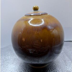 Fuku Hongan Japanese Pottery Jar Brown Glaze Kitchen Storage Cottagecore